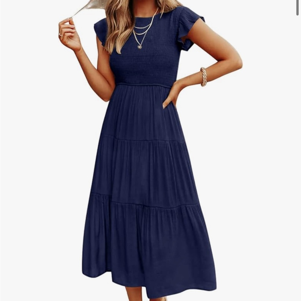 BRAND NEW Women’s Summer Flutter Short Sleeve Smocked Midi Dress!